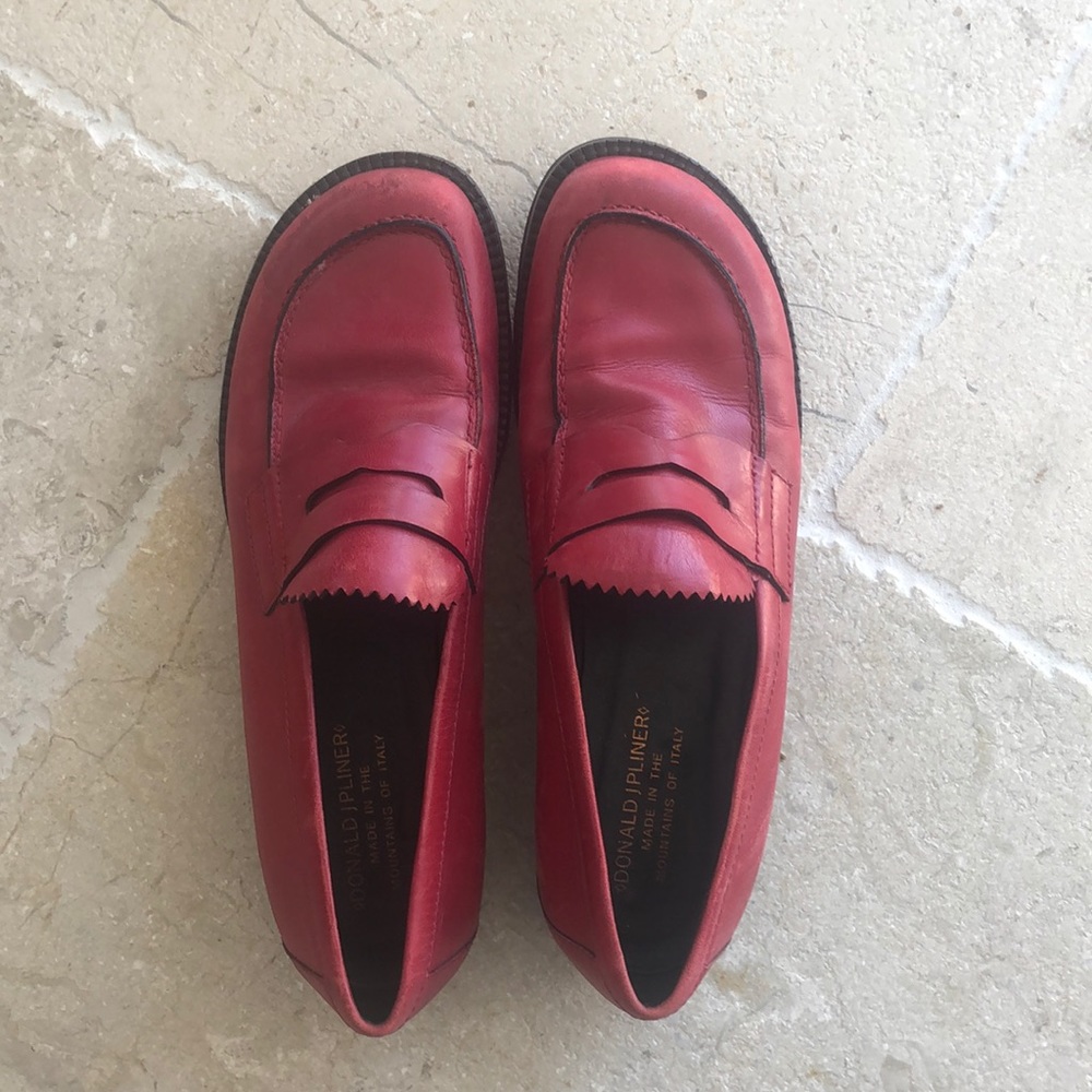 Donald Pliner red leather loafers size 9. Used